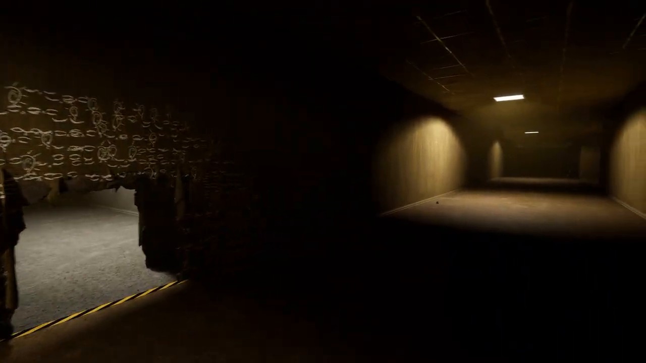 Backrooms Escape Together Level 0 lower route entrance to Level -1 Grayscale Halls